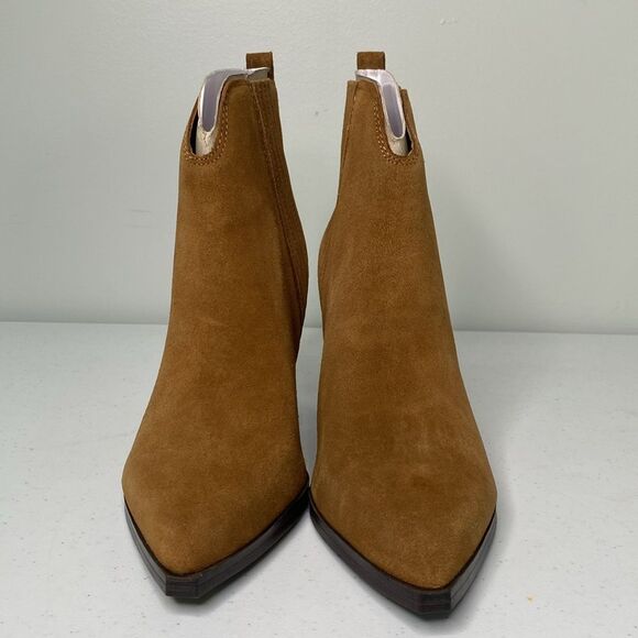 Marc Fisher Maree Western Pointed Toe Suede Bootie Pull-On High Block Heel - Picture 6 of 14